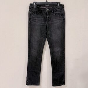 White House Black Market Noir Jeans Slim Leg Rhinestone Black Women's Size 4